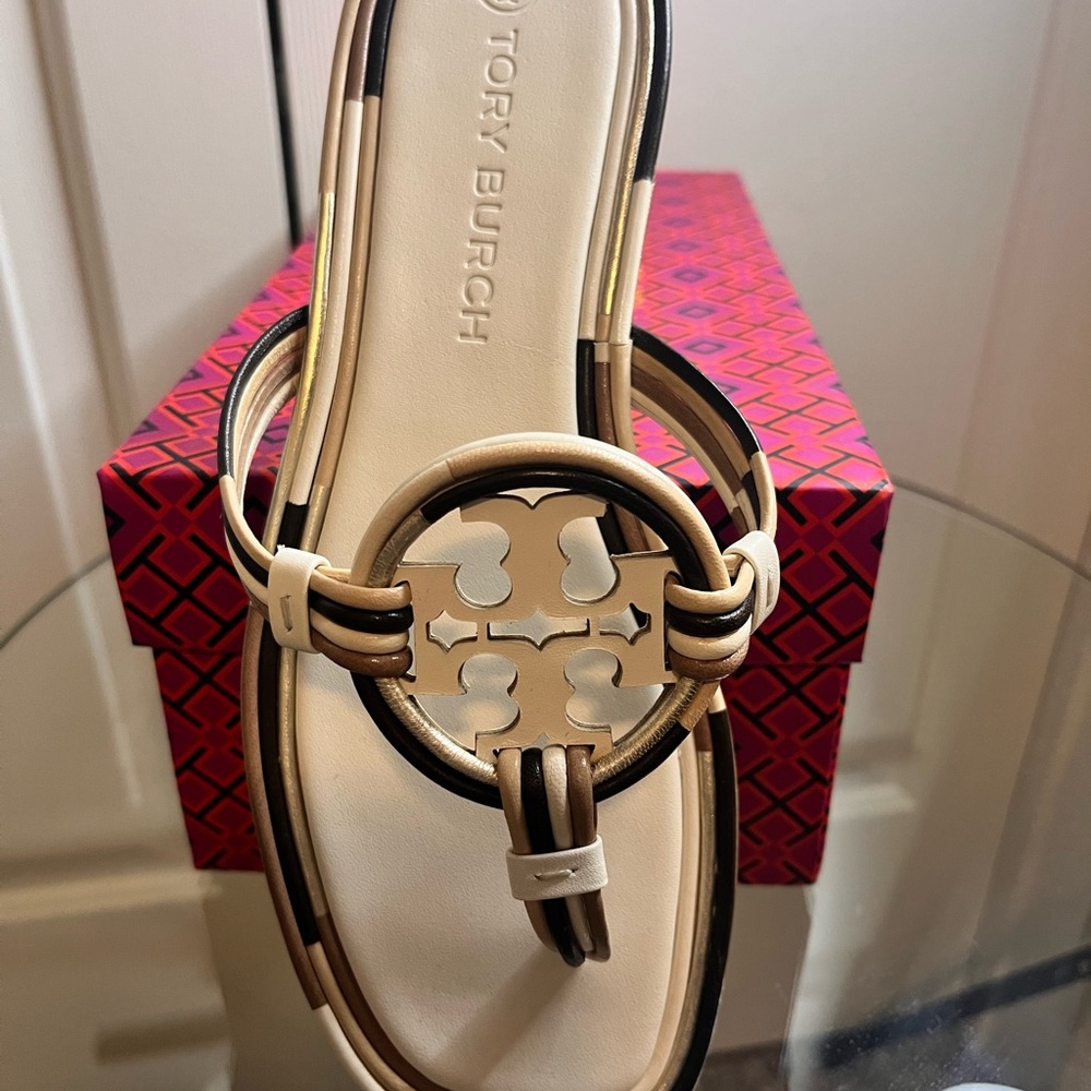 Tory Burch Cream Multi Leather Sandals